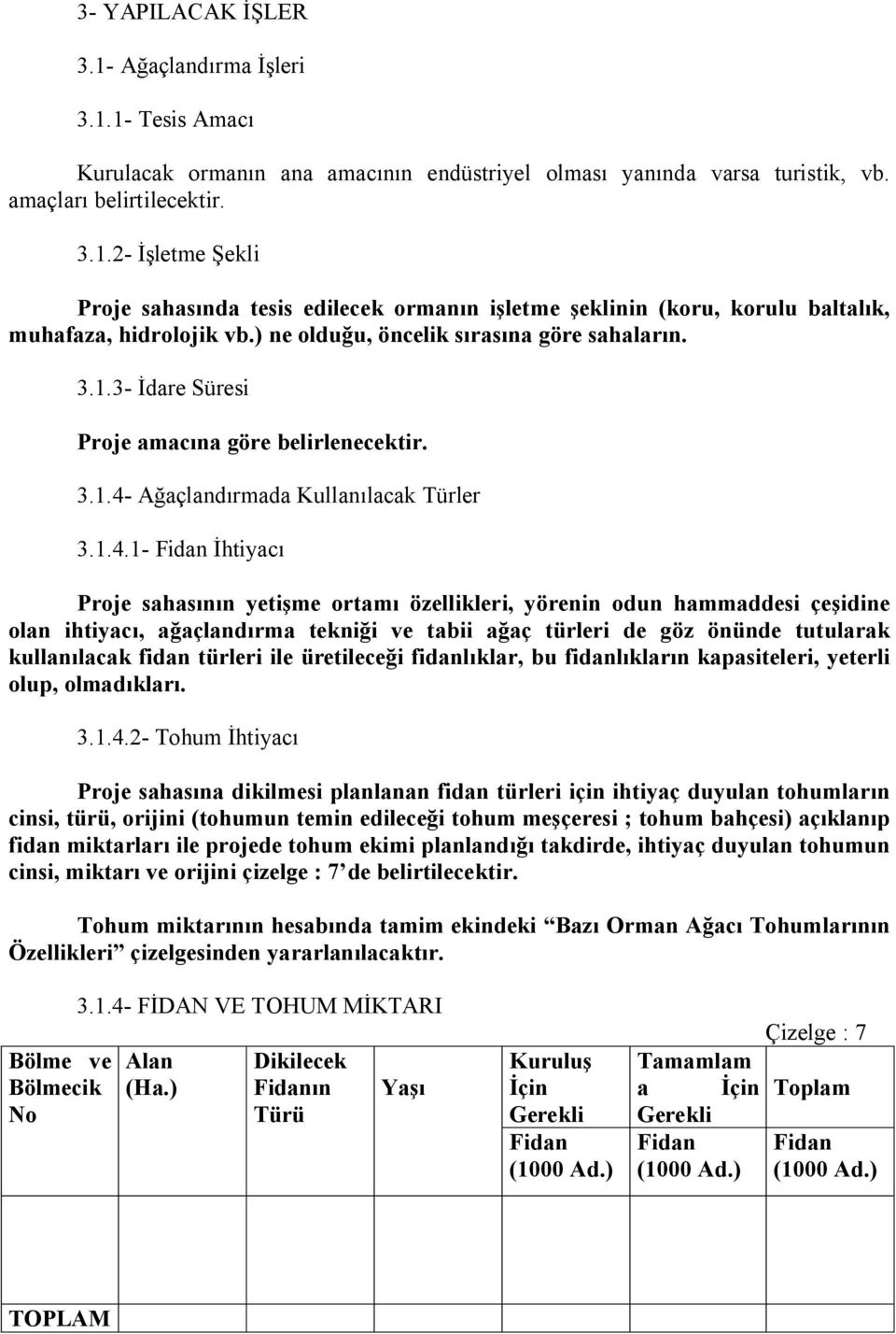 Ağaçlandırmada Kullanılacak Türler 3.1.4.