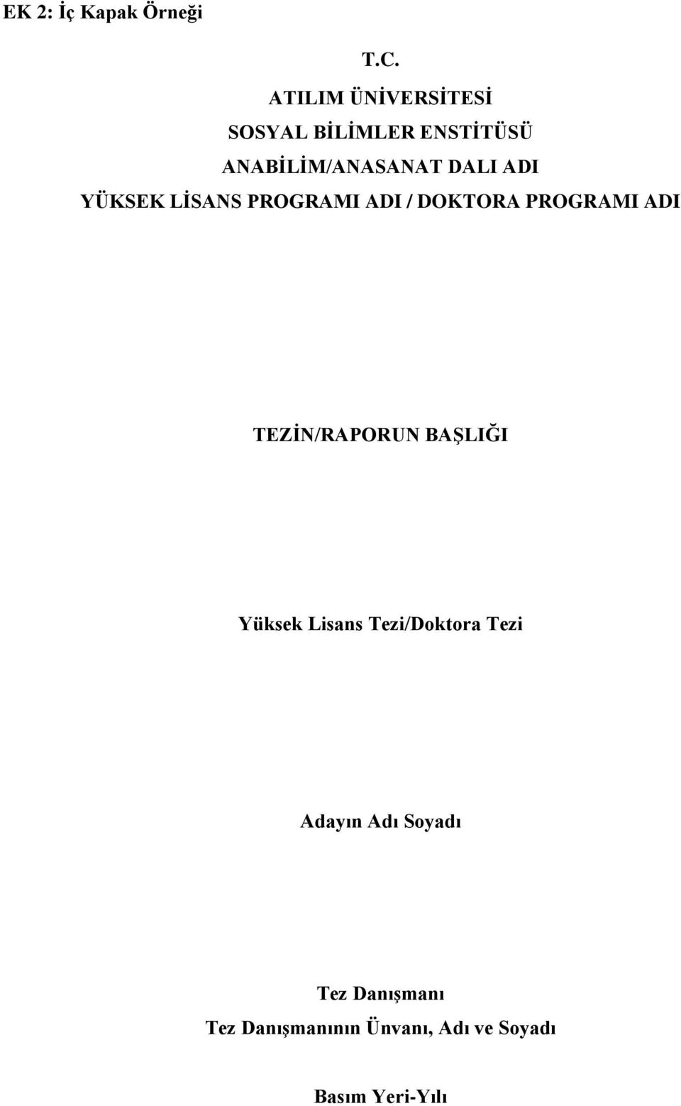 YÜKSEK LİSANS PROGRAMI ADI / DOKTORA PROGRAMI ADI TEZİN/RAPORUN BAŞLIĞI