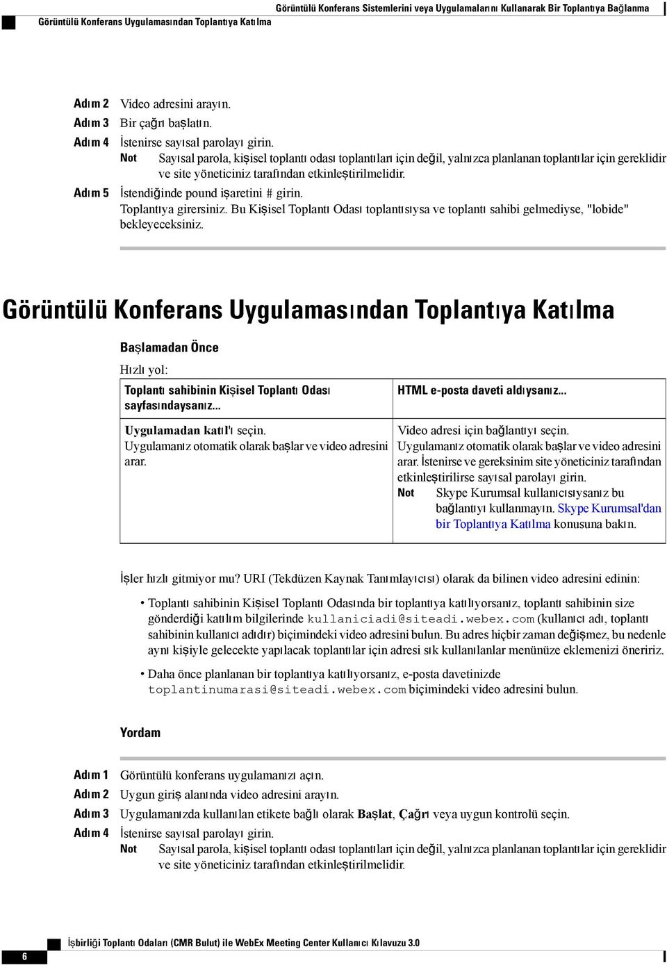 Not Sayısal parola, kişisel toplantı odası toplantıları için değil, yalnızca planlanan toplantılar için gereklidir ve site yöneticiniz tarafından etkinleştirilmelidir.