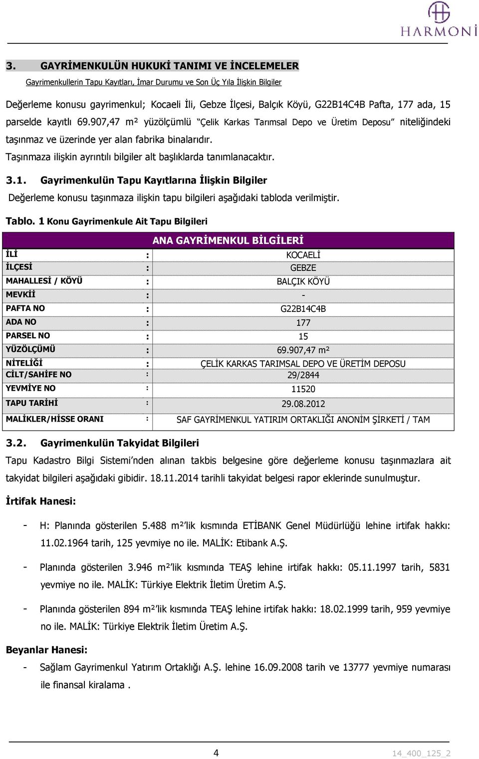 Taşınmaza ilişkin ayrıntılı bilgiler alt başlıklarda tanımlanacaktır. 3.1.