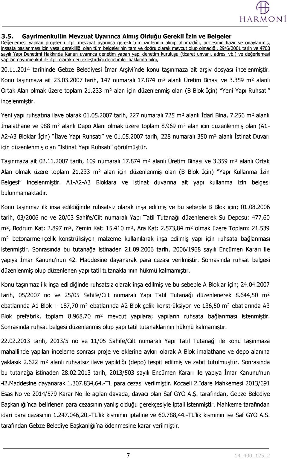 yapan yapı denetim kuruluşu (ticaret unvanı, adresi vb.) ve değerlemesi yapılan gayrimenkul ile ilgili olarak gerçekleştirdiği denetimler hakkında bilgi, 20.11.