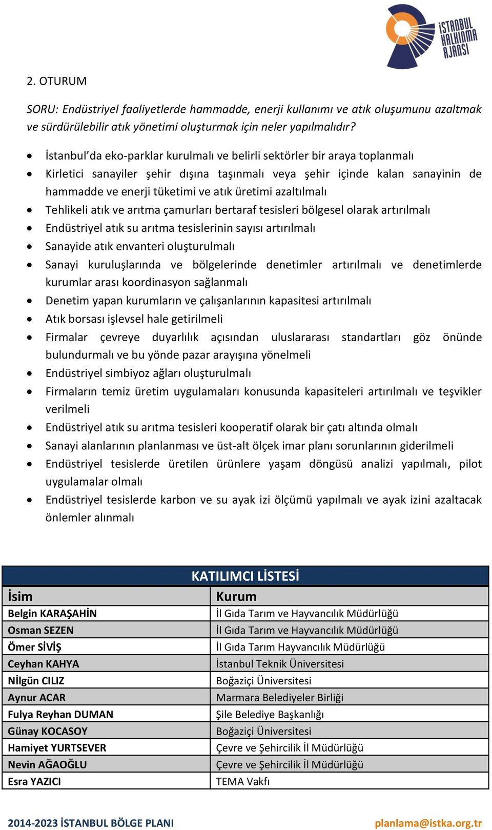 azaltılmalı Tehlikeli atık ve arıtma çamurları bertaraf tesisleri bölgesel olarak artırılmalı Endüstriyel atık su arıtma tesislerinin sayısı artırılmalı Sanayide atık envanteri oluşturulmalı Sanayi