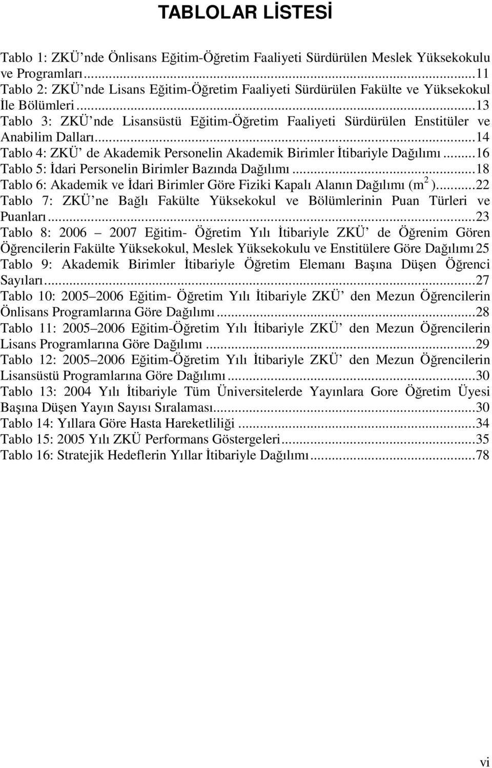 ..14 Tablo 4: ZKÜ de Akademik Personelin Akademik Birimler İtibariyle Dağılımı...16 Tablo 5: İdari Personelin Birimler Bazında Dağılımı.