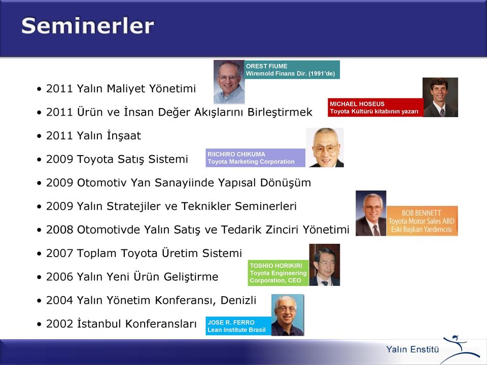 RIICHIRO CHIKUMA Toyota Marketing Corporation 2009 Otomotiv Yan Sanayiinde Yapısal Dönüşüm 2009 Yalın Stratejiler ve Teknikler Seminerleri 2008 Otomotivde