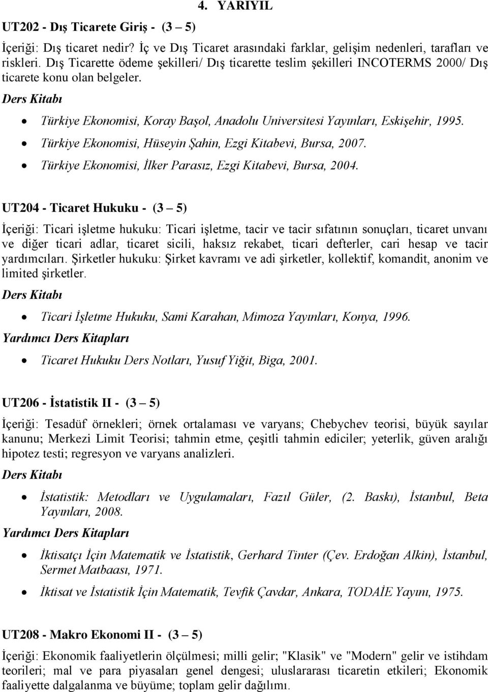 Türkiye Ekonomisi, Hüseyin Şahin, Ezgi Kitabevi, Bursa, 2007. Türkiye Ekonomisi, İlker Parasız, Ezgi Kitabevi, Bursa, 2004.