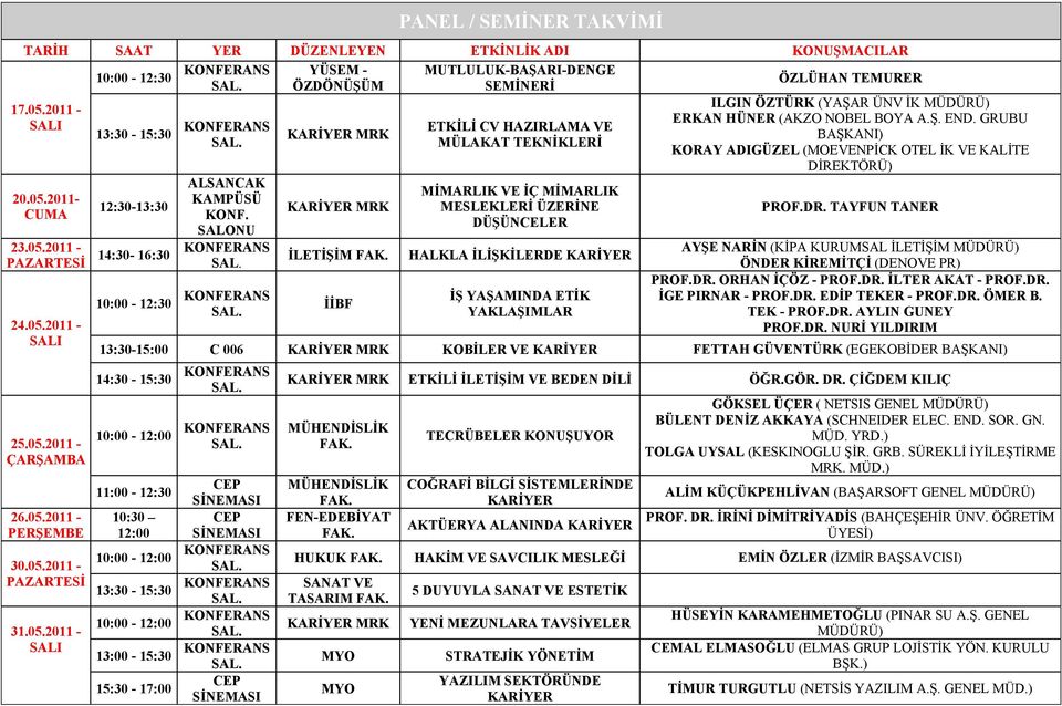 İİBF MUTLULUK-BAŞARI-DENGE SEMİNERİ ETKİLİ CV HAZIRLAMA VE MÜLAKAT TEKNİKLERİ MİMARLIK VE İÇ MİMARLIK MESLEKLERİ ÜZERİNE DÜŞÜNCELER HALKLA İLİŞKİLERDE KARİYER İŞ YAŞAMINDA ETİK YAKLAŞIMLAR ÖZLÜHAN