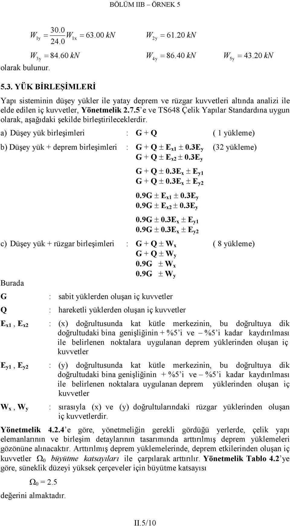 5 e ve TS648 Çelik Ypılr Stndrdın uygun olrk, şğıdki şekilde birleştirileceklerdir. ) Düşey yük birleşimleri : G + Q ( 1 yükleme) b) Düşey yük + deprem birleşimleri : G + Q ± E x1 ± 0.