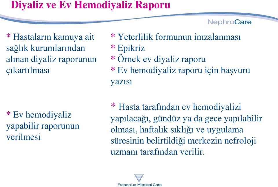 diyaliz raporu * Ev hemodiyaliz raporu için başvuru yazısı * Hasta tarafından ev hemodiyalizi yapılacağı, gündüz