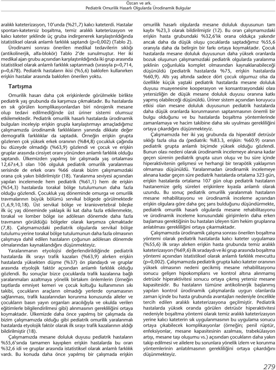 (Tablo 2). Ürodinami sonrası önerilen medikal tedavilerin sıklığı (antikolinerjik, alfa-blokör) Tablo 2 de sunulmuştur.