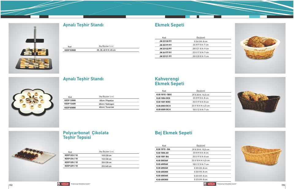 B(K) KJQ 2003 (K) 0 KJQ 4005 (K) 0 29 X 20 H: 10,5 cm 23 X19 X H: 8 cm 25 X 19 X H: 8 cm 23 X 10 X H: 6,5 cm 18 X 12 X H: 7 cm Polycarbonat Çikolata Teşhir Tepsisi Bej Ekmek Sepeti Ölçü(cm) KZCP 223