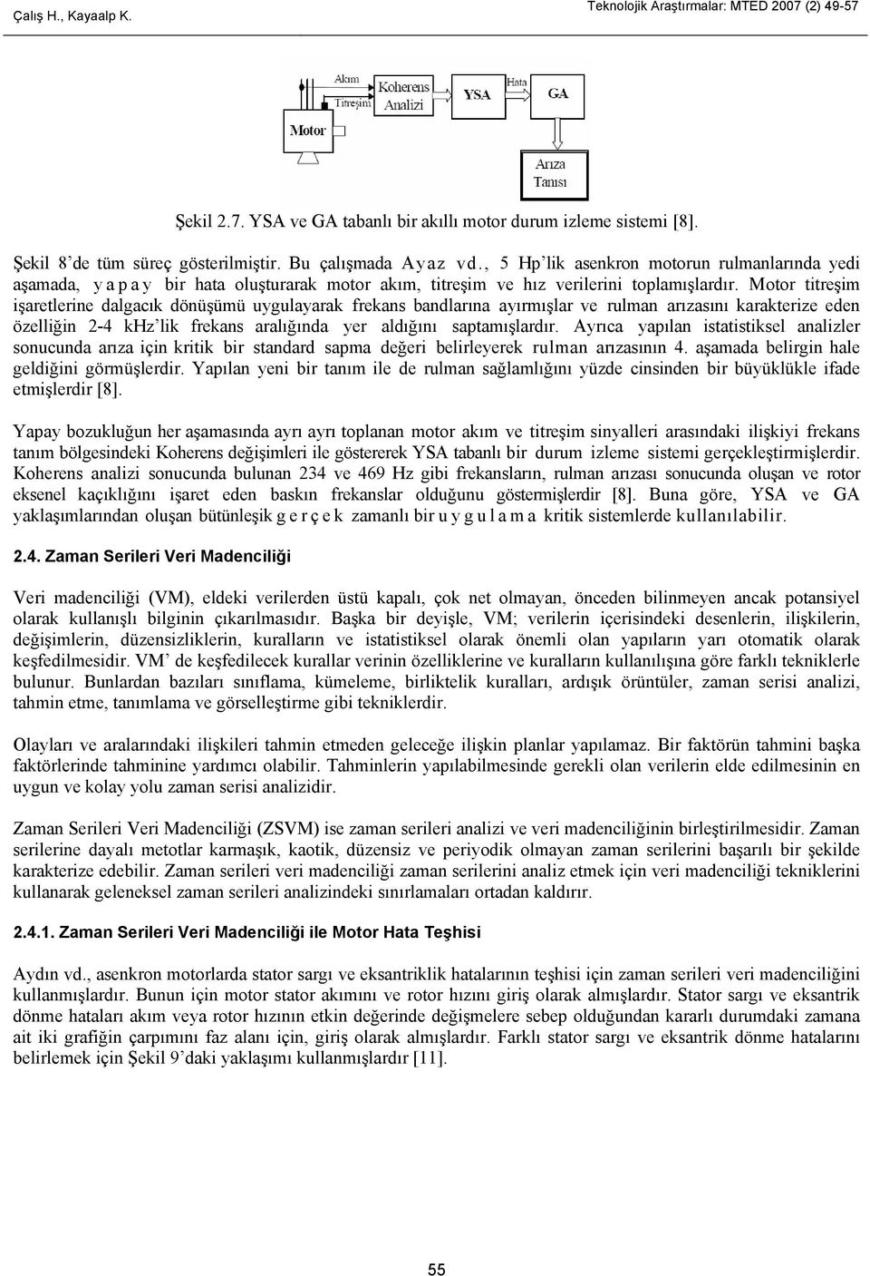 Motor titreşim işaretlerine dalgacık dönüşümü uygulayarak frekans bandlarına ayırmışlar ve rulman arızasını karakterize eden özelliğin 2-4 khz lik frekans aralığında yer aldığını saptamışlardır.