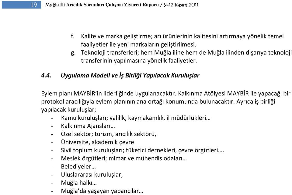 4.4. Uygulama Modeli ve İş Birliği Yapılacak Kuruluşlar Eylem planı MAYBİR in liderliğinde uygulanacaktır.