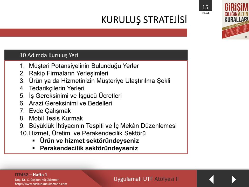 İş Gereksinimi ve İşgücü Ücretleri 6. Arazi Gereksinimi ve Bedelleri 7. Evde Çalışmak 8. Mobil Tesis Kurmak 9.