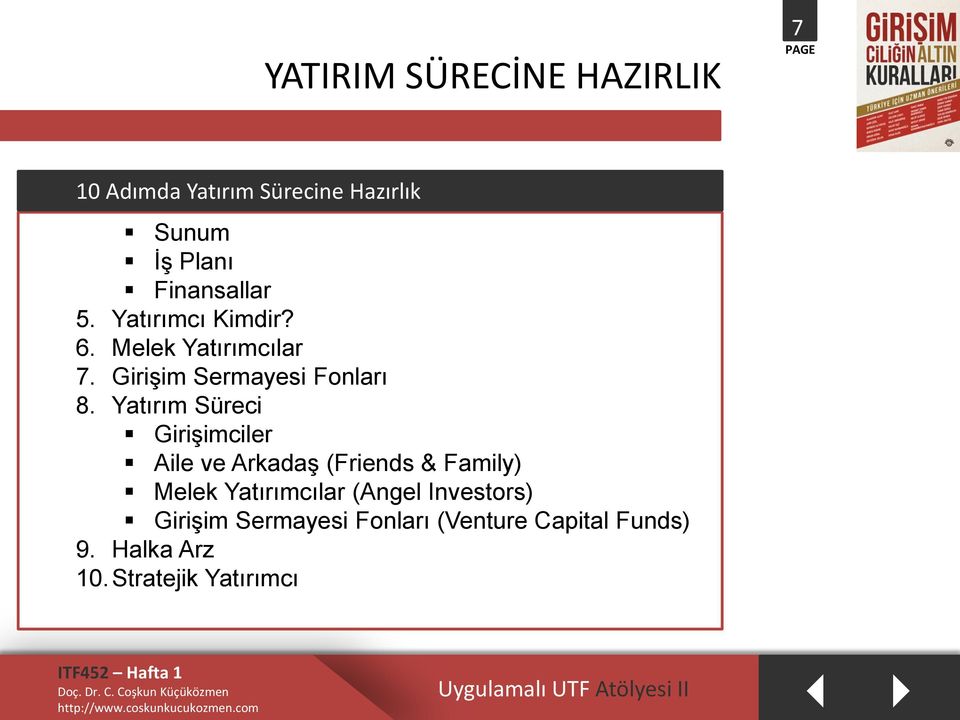 Yatırım Süreci Girişimciler Aile ve Arkadaş (Friends & Family) Melek Yatırımcılar