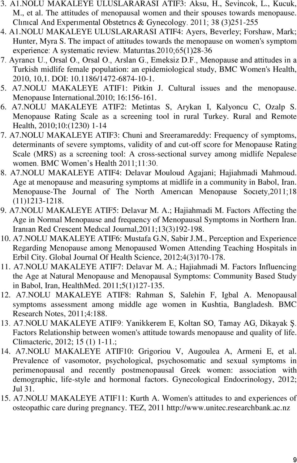 The impact of attitudes towards the menopause on women's symptom experience: A systematic review. Maturıtas.2010;65(1)28-36 7. Ayrancı U., Orsal O., Orsal O., Arslan G., Emeksiz D.F.