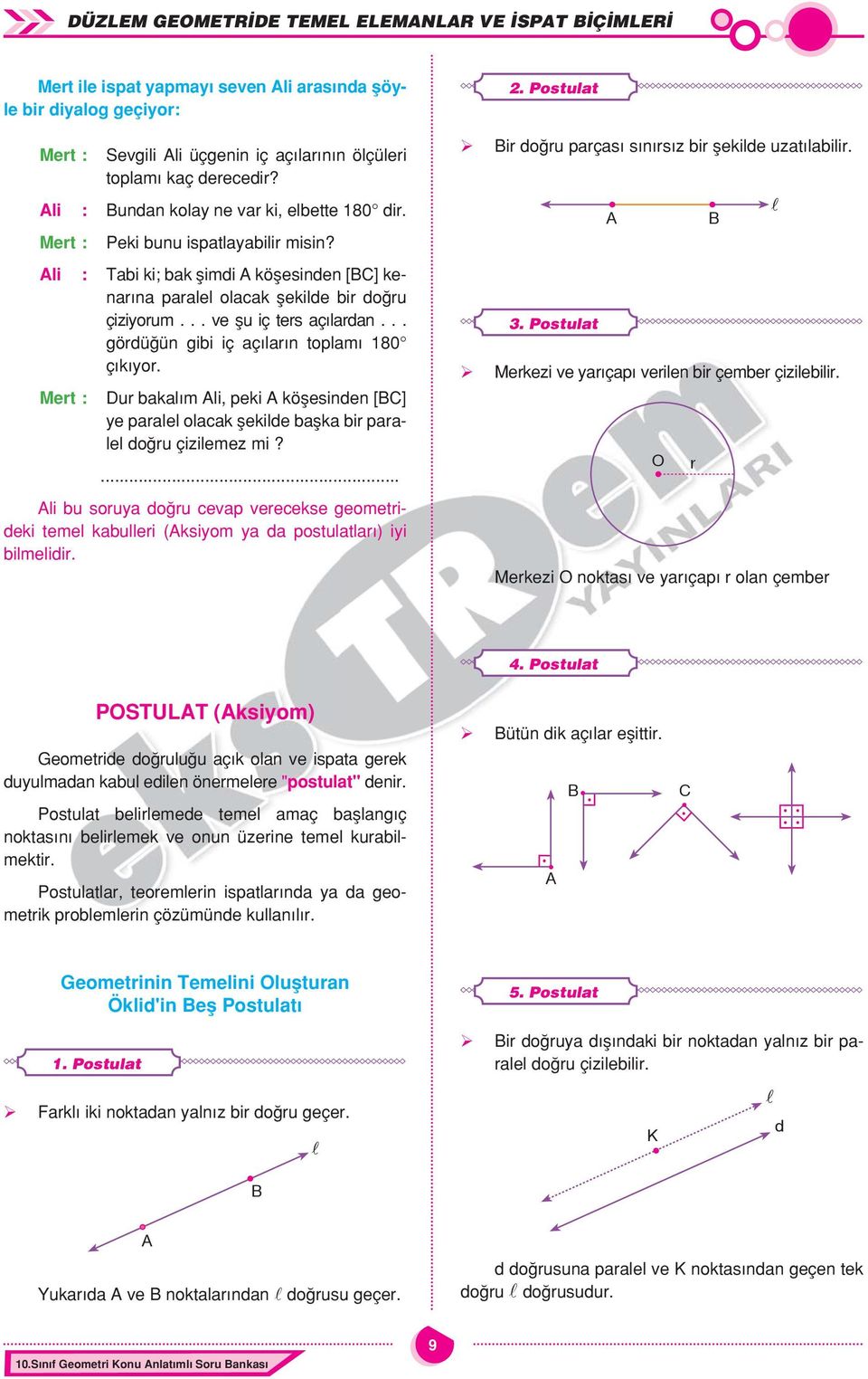 Mert : ur klım li, peki köşesinden [] e prlel olck şekilde şk ir prlel doğru çizilemez mi?... li u soru doğru cevp verecekse geometrideki temel kulleri (ksiom d postultlrı) ii ilmelidir. ÿ ÿ.