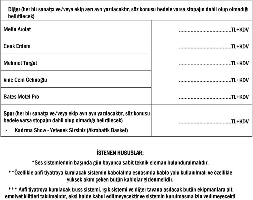 *Ses sistemlerinin başında gün boyunca sabit teknik eleman bulundurulmalıdır.