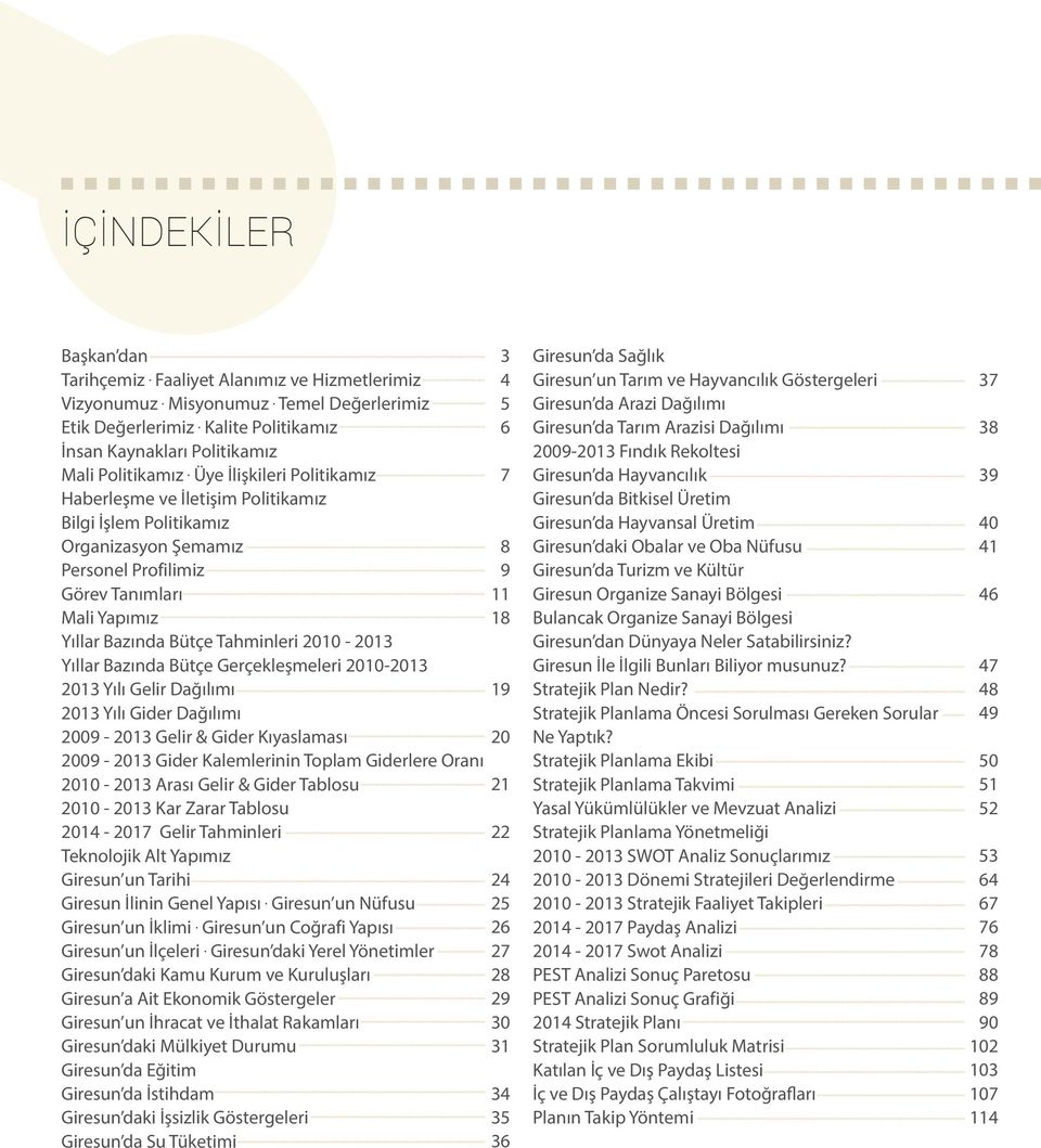 Yıllar Bazında Bütçe Gerçekleşmeleri 2010-2013 2013 Yılı Gelir Dağılımı 2013 Yılı Gider Dağılımı 2009-2013 Gelir & Gider Kıyaslaması 2009-2013 Gider Kalemlerinin Toplam Giderlere Oranı 2010-2013