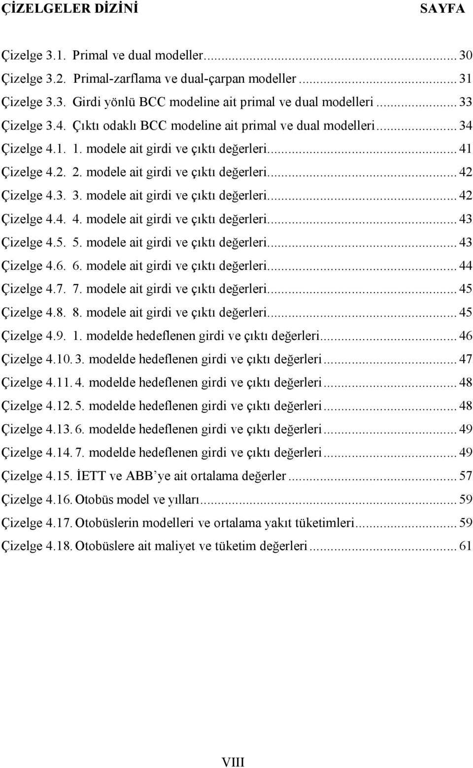 3. 3. modele ait girdi ve çıktı değerleri... 42 Çizelge 4.4. 4. modele ait girdi ve çıktı değerleri... 43 Çizelge 4.5. 5. modele ait girdi ve çıktı değerleri... 43 Çizelge 4.6. 6.