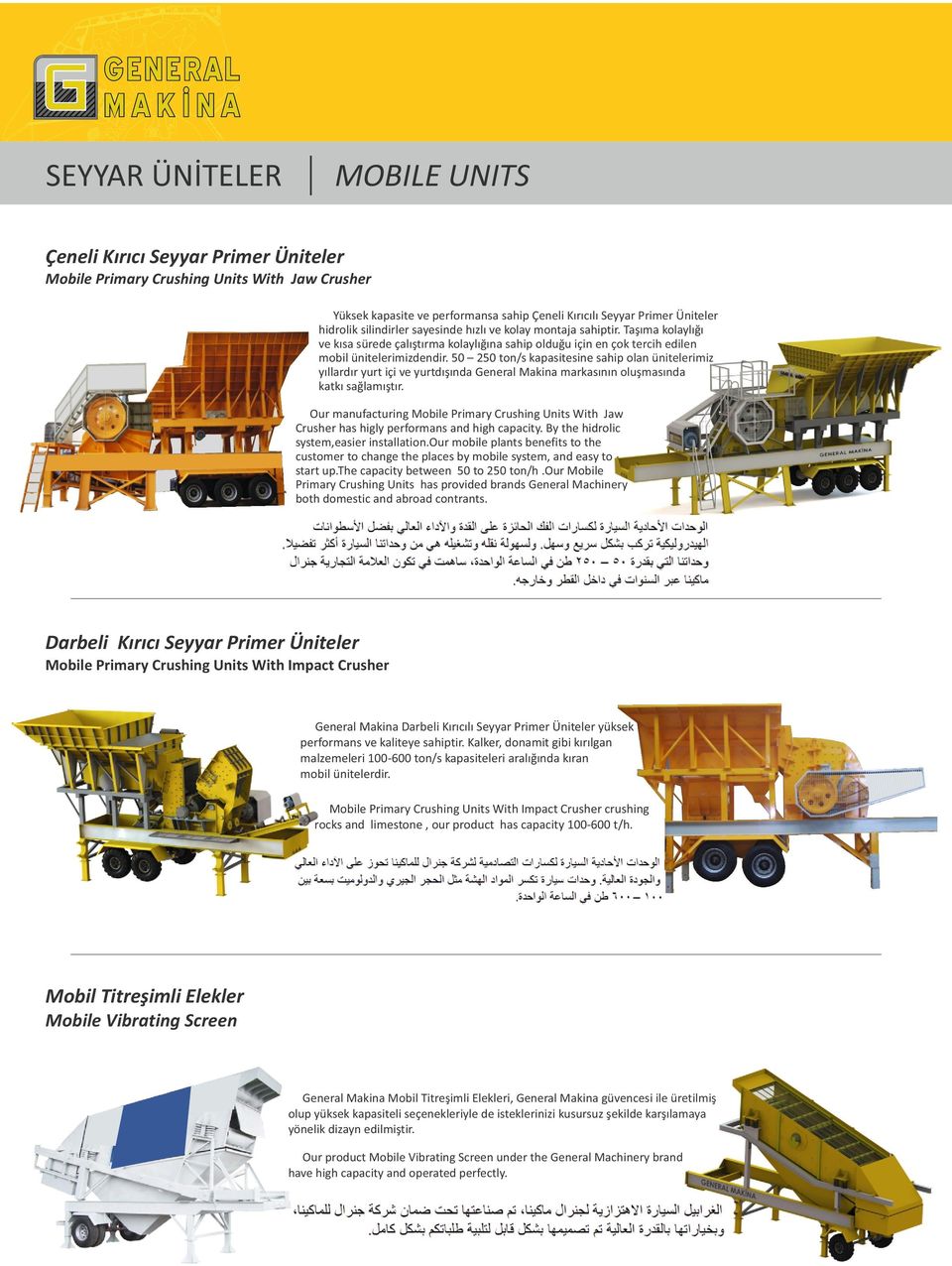 50 250 ton/s kapasitesine sahip olan ünitelerimiz yıllardır yurt içi ve yurtdışında General Makina markasının oluşmasında katkı sağlamıştır.