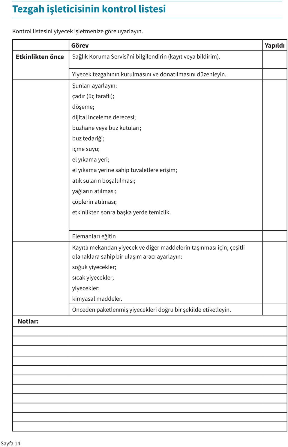 Şunları ayarlayın: çadır (üç taraflı); döşeme; dijital inceleme derecesi; buzhane veya buz kutuları; buz tedariği; içme suyu; el yıkama yeri; el yıkama yerine sahip tuvaletlere erişim; atık suların