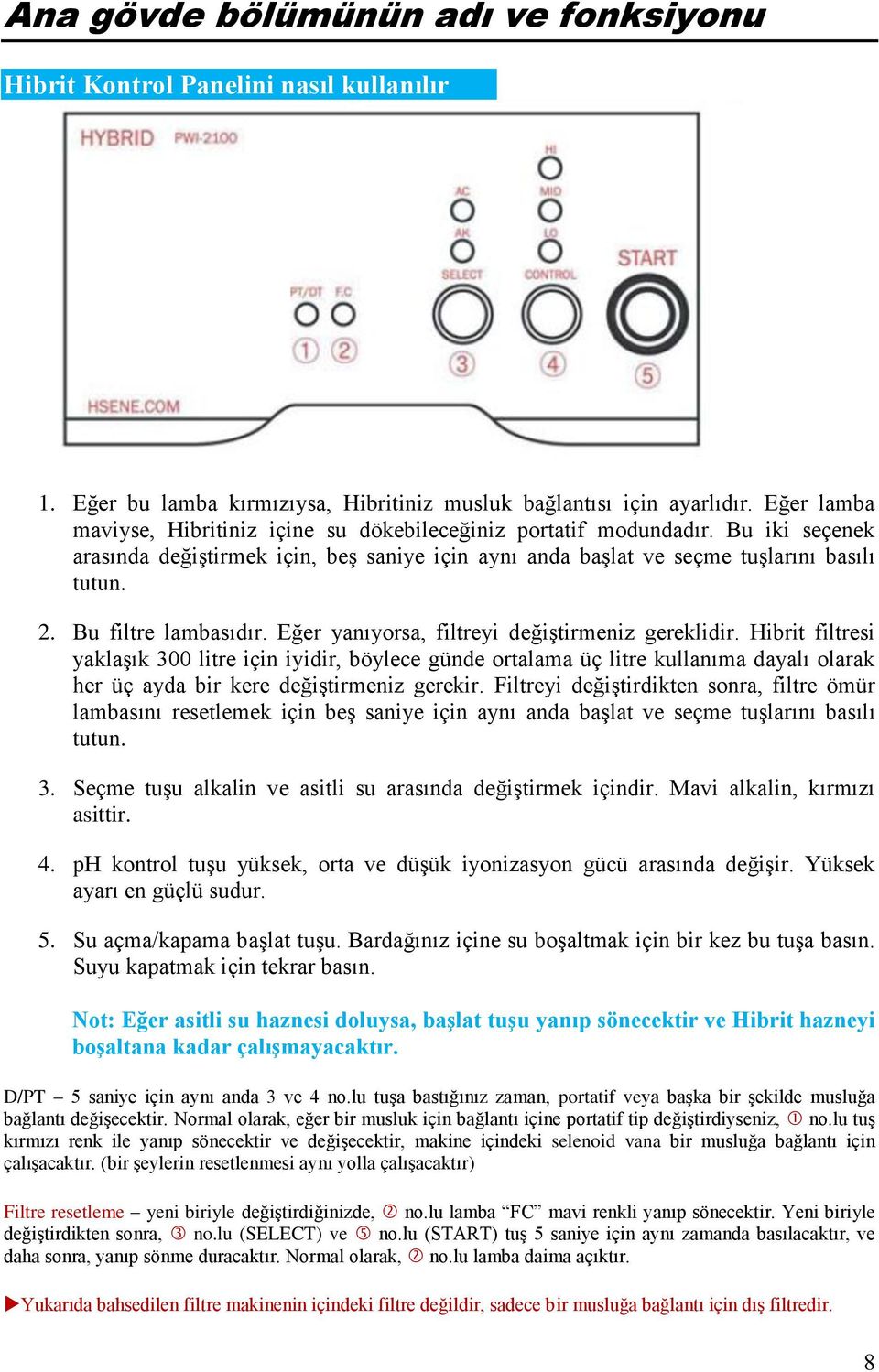 Bu filtre lambasıdır. Eğer yanıyorsa, filtreyi değiştirmeniz gereklidir.