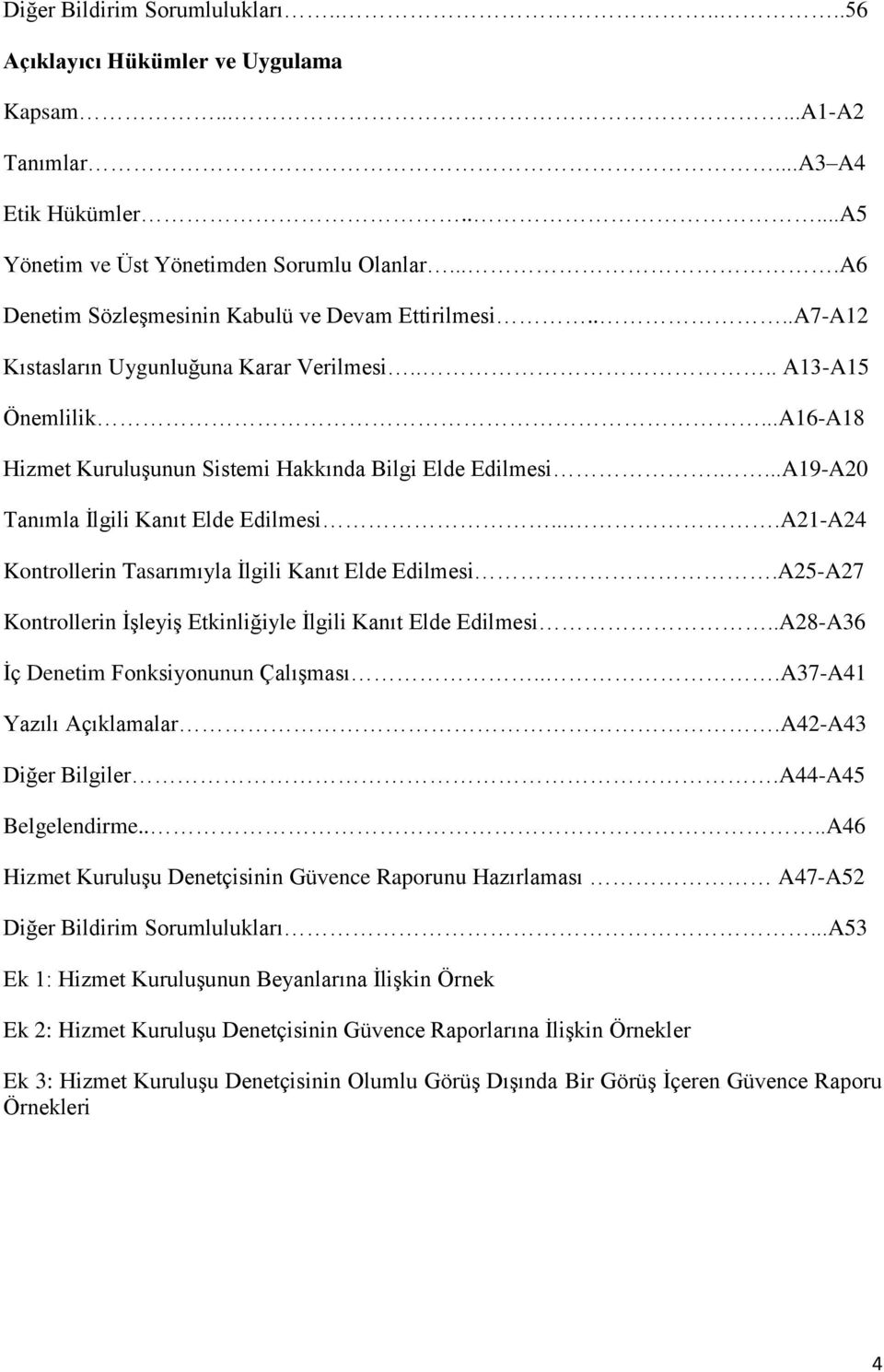 ...A19-A20 Tanımla İlgili Kanıt Elde Edilmesi....A21-A24 Kontrollerin Tasarımıyla İlgili Kanıt Elde Edilmesi.A25-A27 Kontrollerin İşleyiş Etkinliğiyle İlgili Kanıt Elde Edilmesi.