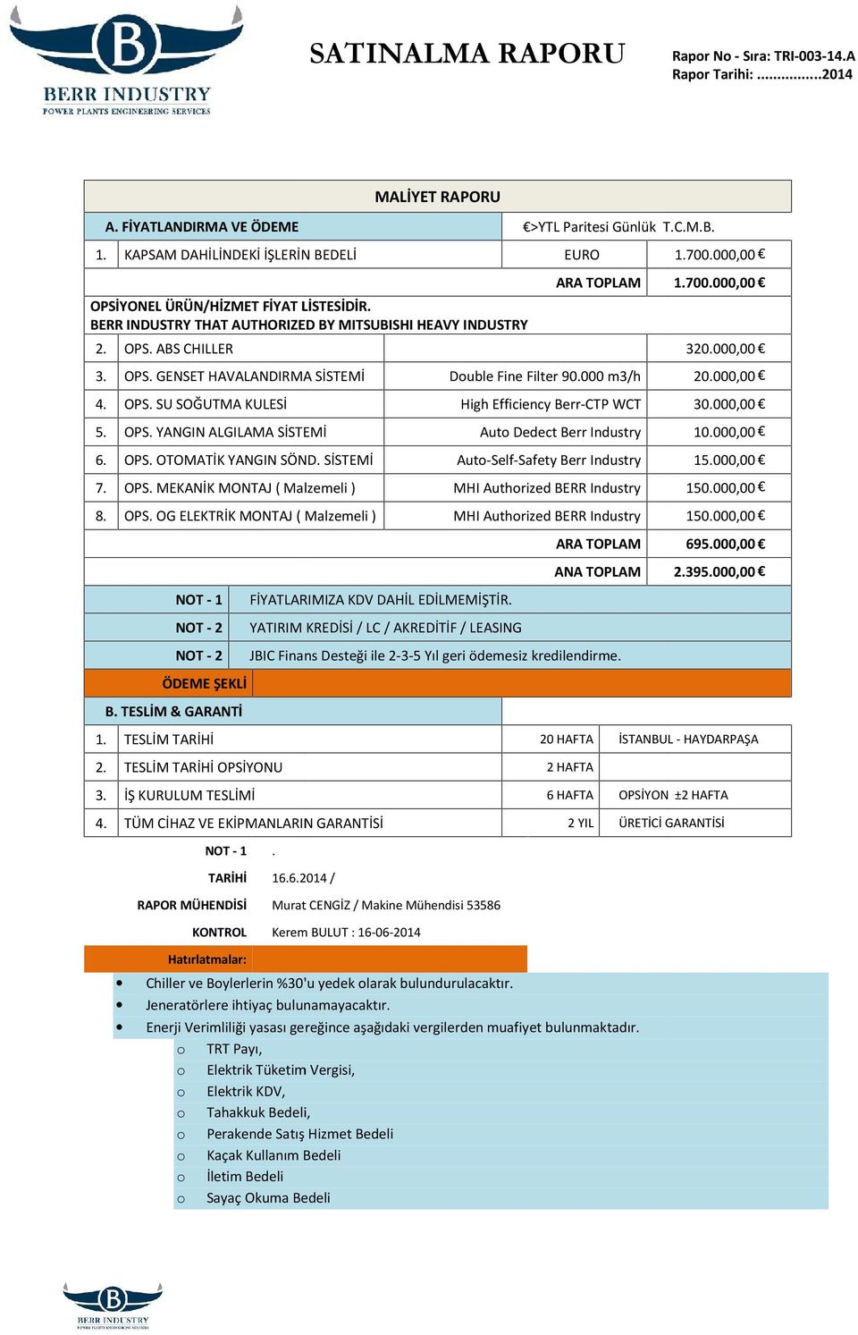 m3/h 2., 4. OPS. SU SOĞUTMA KULESİ High Efficiency Berr-CTP WCT 3., 5. OPS. YANGIN ALGILAMA SİSTEMİ Aut Dedect Berr Industry 1., 6. OPS. OTOMATİK YANGIN SÖND. SİSTEMİ Aut-Self-Safety Berr Industry 15.