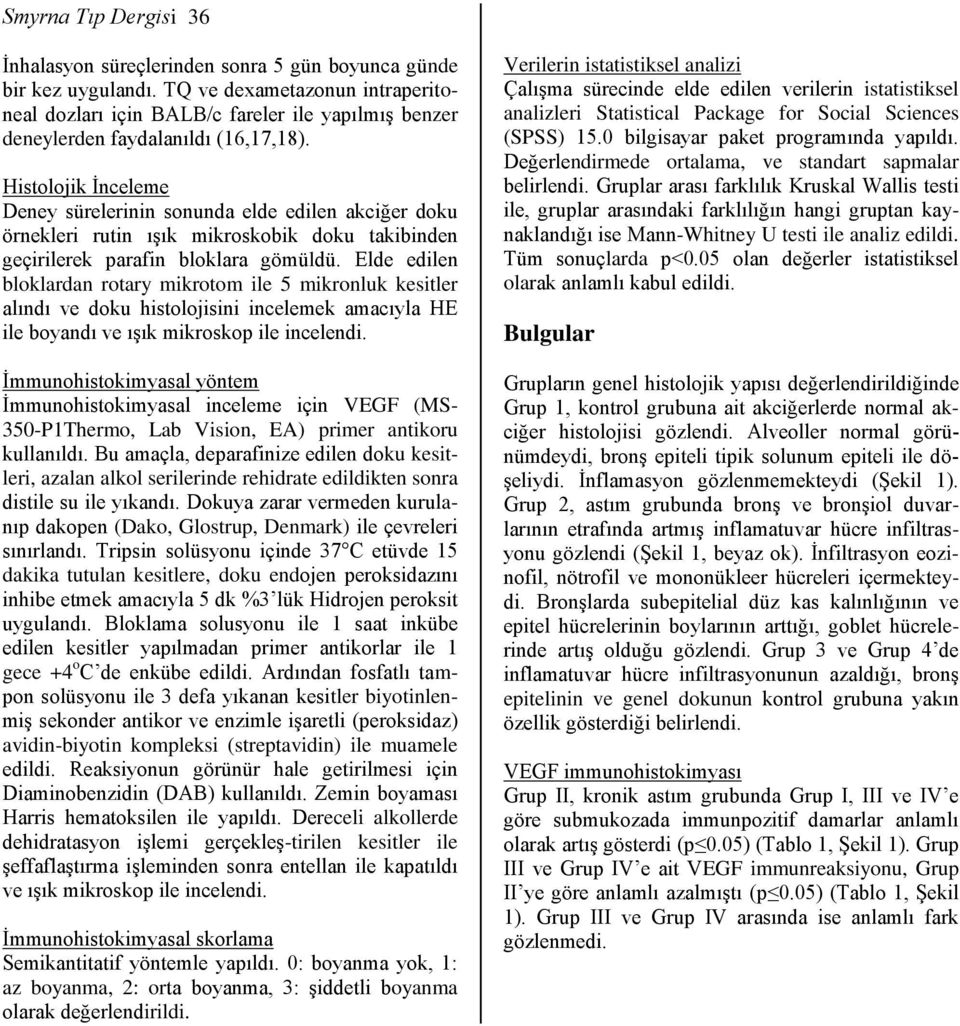 Histolojik İnceleme Deney sürelerinin sonunda elde edilen akciğer doku örnekleri rutin ışık mikroskobik doku takibinden geçirilerek parafin bloklara gömüldü.