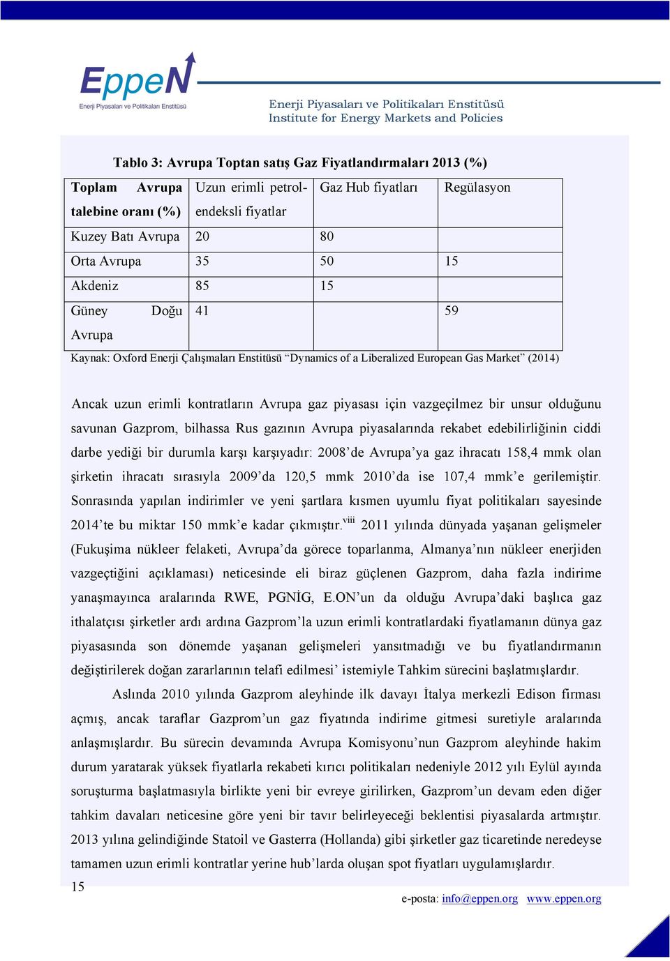 vazgeçilmez bir unsur olduğunu savunan Gazprom, bilhassa Rus gazının Avrupa piyasalarında rekabet edebilirliğinin ciddi darbe yediği bir durumla karşı karşıyadır: 2008 de Avrupa ya gaz ihracatı 158,4