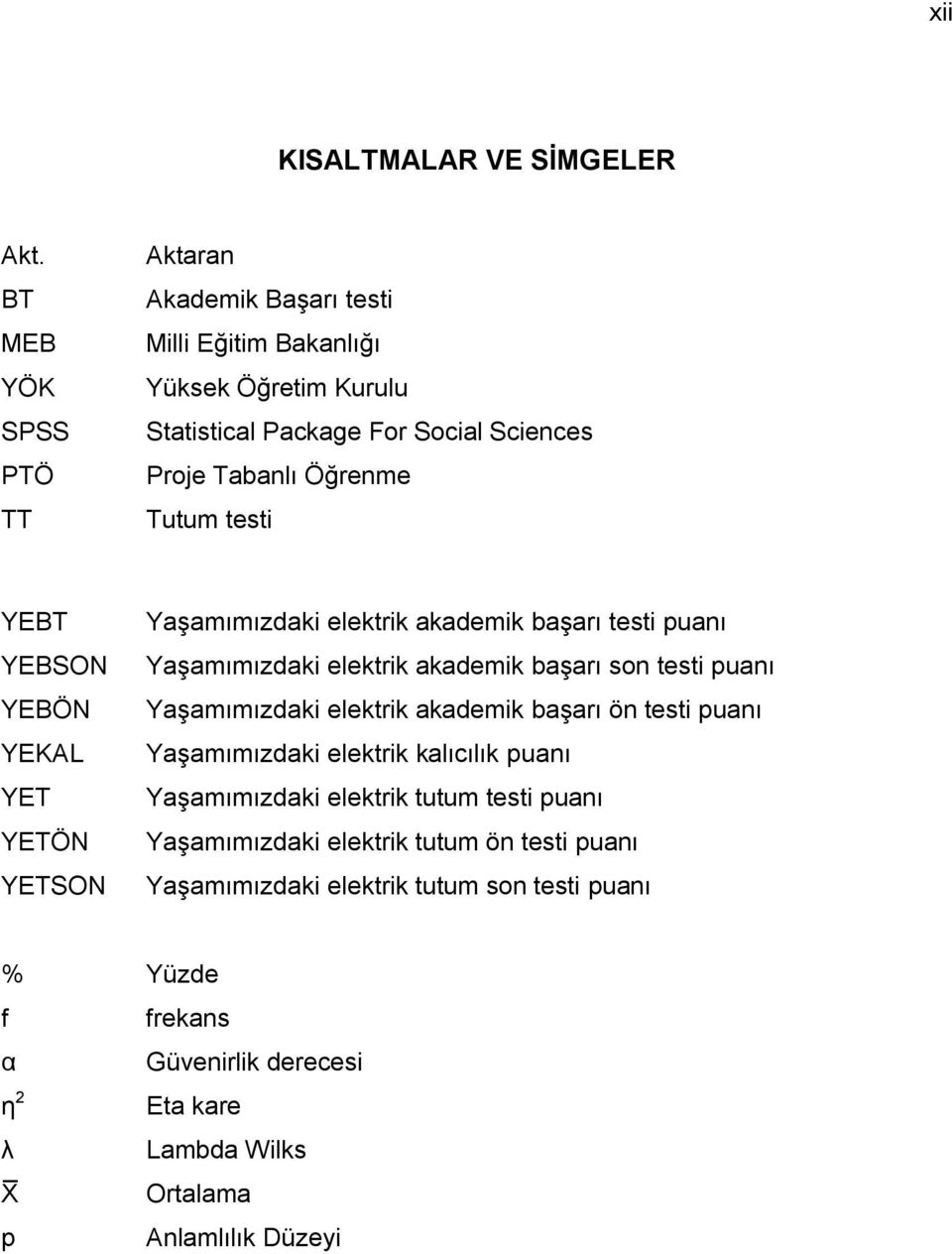 testi YEBT YEBSON YEBÖN YEKAL YET YETÖN YETSON YaĢamımızdaki elektrik akademik baģarı testi puanı YaĢamımızdaki elektrik akademik baģarı son testi puanı YaĢamımızdaki