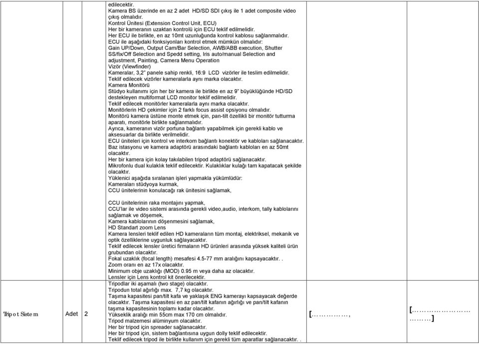 ECU ile aşağıdaki fonksiyonları kontrol etmek mümkün olmalıdır: Gain UP/Down, Output Cam/Bar Selection, AWB/ABB execution, Shutter SS/fix/Off Selection and Spedd setting, Iris auto/manual Selection