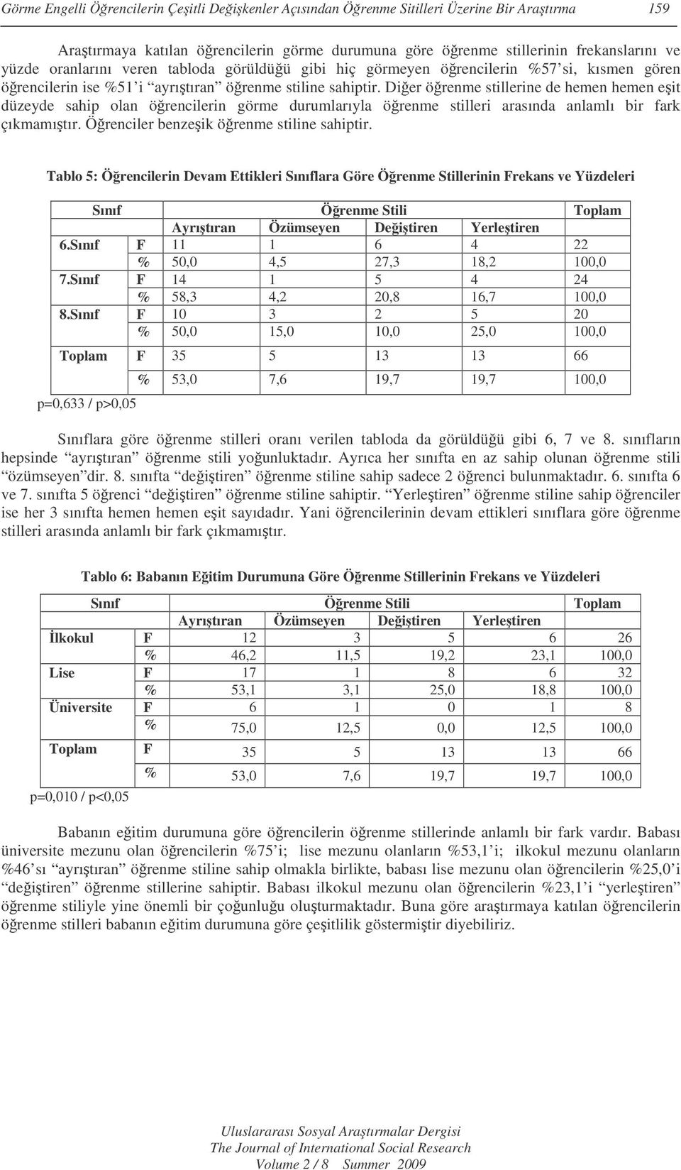 Dier örenme stillerine de hemen hemen eit düzeyde sahip olan örencilerin görme durumlarıyla örenme stilleri arasında anlamlı bir fark çıkmamıtır. Örenciler benzeik örenme stiline sahiptir.