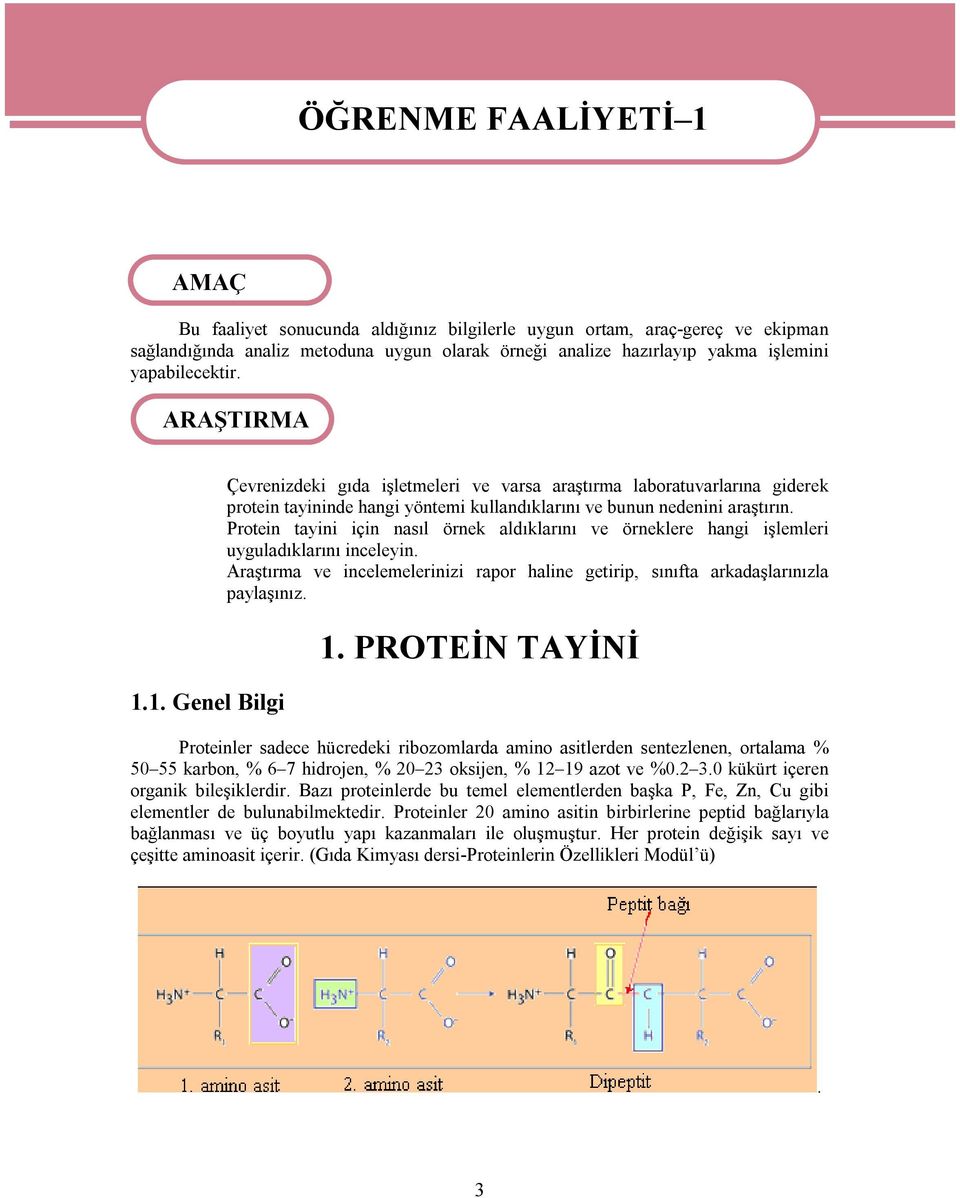 Protein tayini için nasıl örnek aldıklarını ve örneklere hangi işlemleri uyguladıklarını inceleyin. Araştırma ve incelemelerinizi rapor haline getirip, sınıfta arkadaşlarınızla paylaşınız. 1.