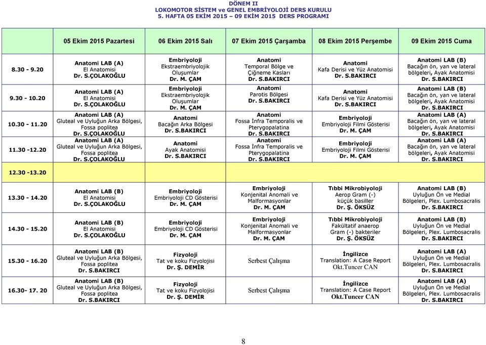 ve Çiğneme Kasları Kafa Derisi ve Yüz si LAB (B) Bacağın ön, yan ve lateral bölgeleri, Ayak si LAB (A) El si LAB (A) Gluteal ve Uyluğun Arka Bölgesi, Fossa poplitea LAB (A) Gluteal ve Uyluğun Arka