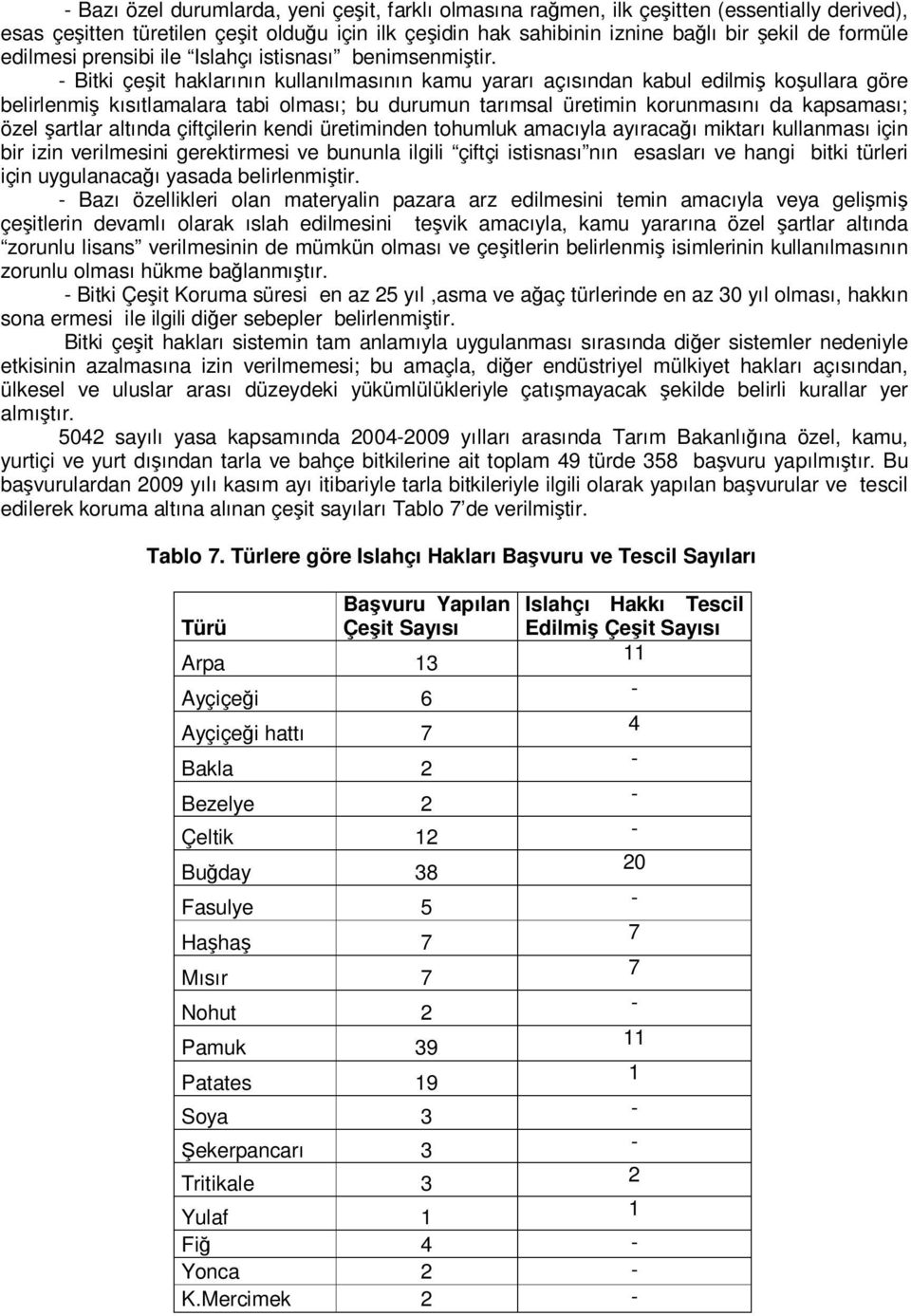 - Bitki çeşit haklarının kullanılmasının kamu yararı açısından kabul edilmiş koşullara göre belirlenmiş kısıtlamalara tabi olması; bu durumun tarımsal üretimin korunmasını da kapsaması; özel şartlar