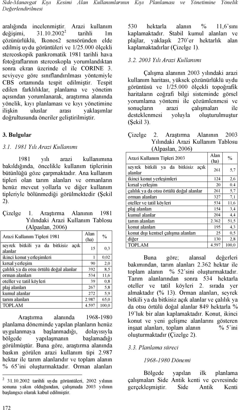 000 ölçekli stereoskopik pankromatik 1981 tarihli hava fotoğraflarının stereoskopla yorumlandıktan sonra ekran üzerinde el ile CORINE 3.