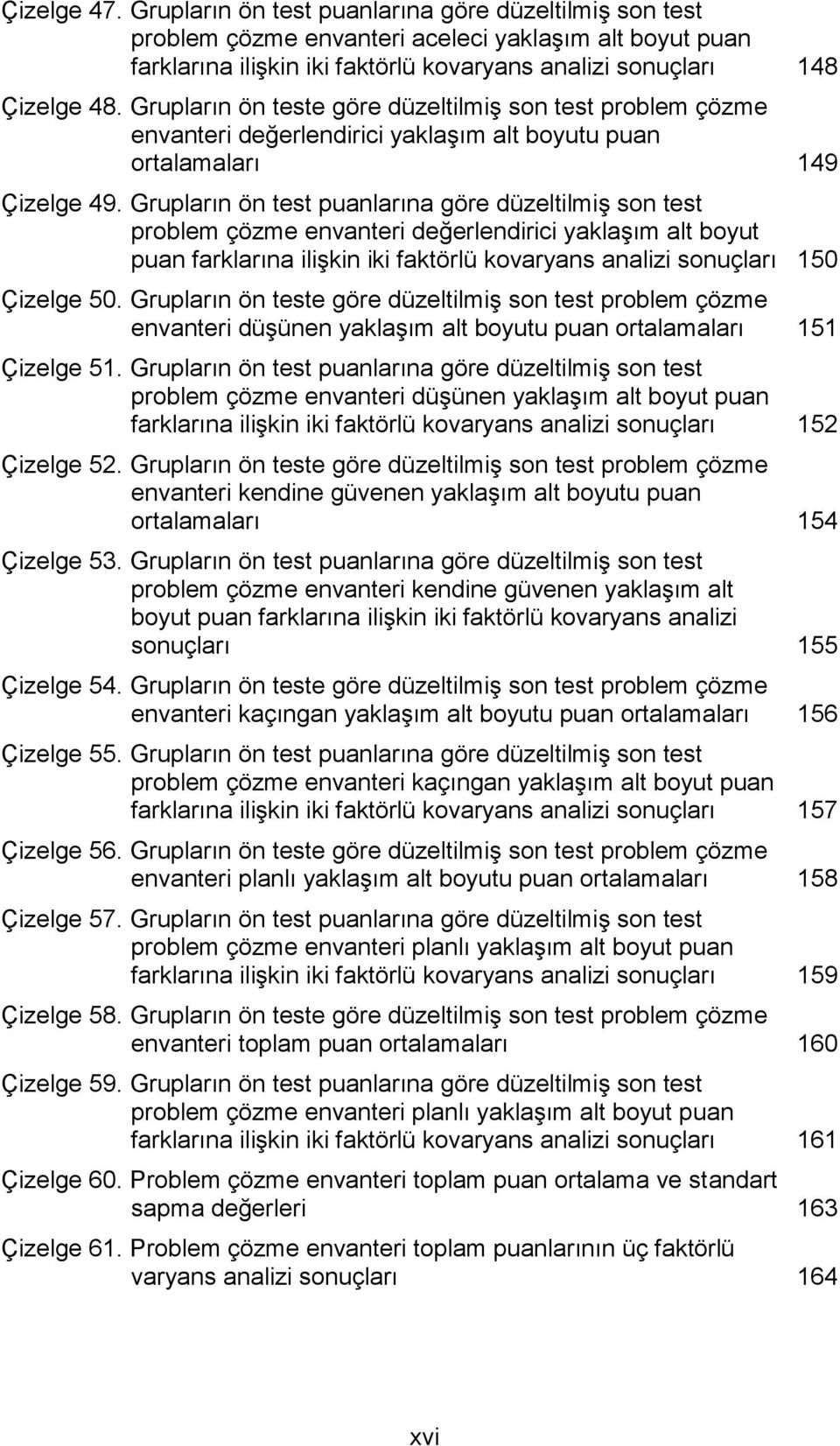 Grupların ön test puanlarına göre düzeltilmiş son test problem çözme envanteri değerlendirici yaklaşım alt boyut puan farklarına ilişkin iki faktörlü kovaryans analizi sonuçları 150 Çizelge 50.