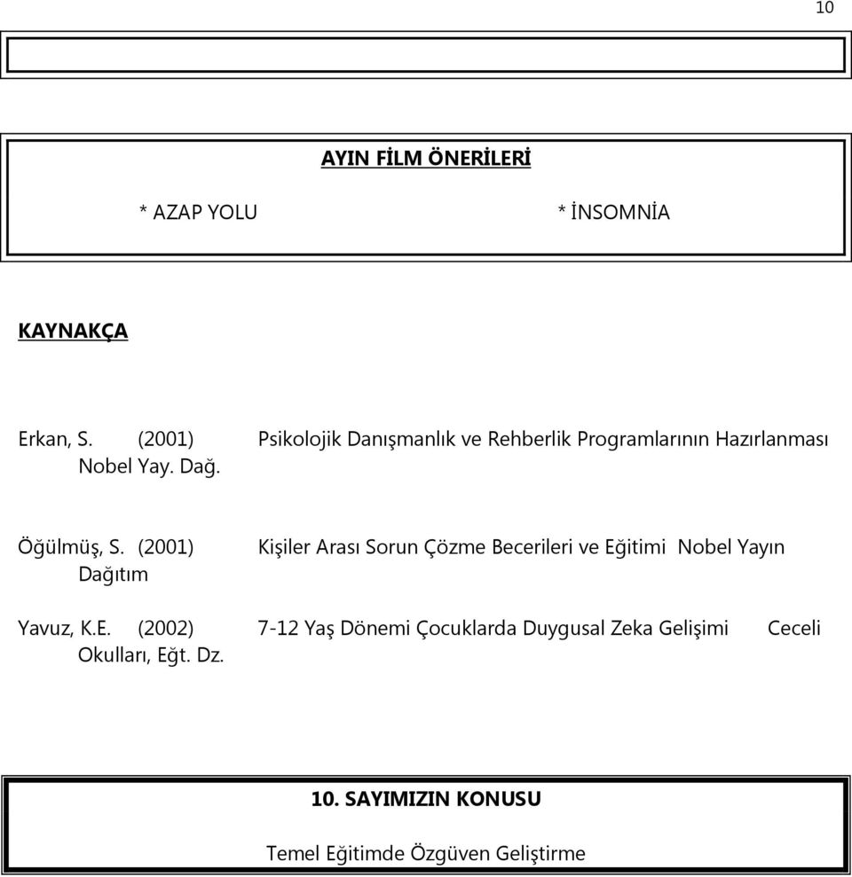 Öğülmüş, S. (2001) Dağıtım Yavuz, K.E. (2002) Okulları, Eğt. Dz.
