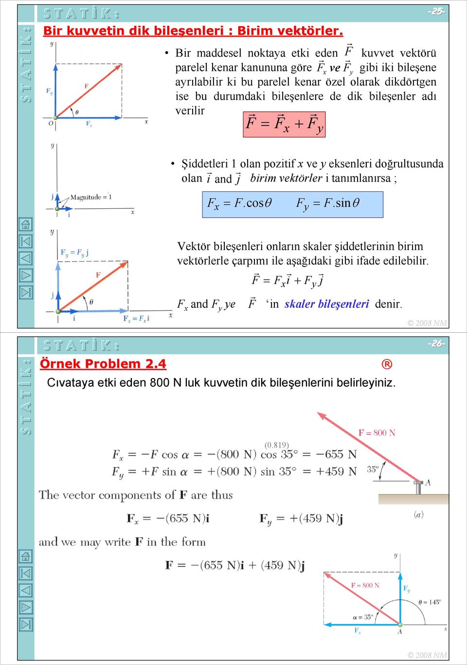 durumdaki bileşenlere de dik bileşenler adı verilir r r r = + --25 25-- Şiddetleri 1 lan pzitif ve eksenleri dğrultusunda r r lan i and j birim vektörler i