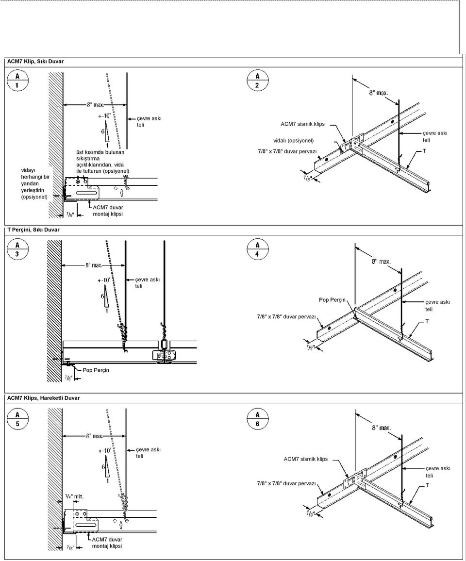 pervazı T ACM7 duvar montaj klipsi T Perçini, Sıkı Duvar çevre askı teli 7/8" x 7/8" duvar pervazı Pop Perçin çevre askı teli