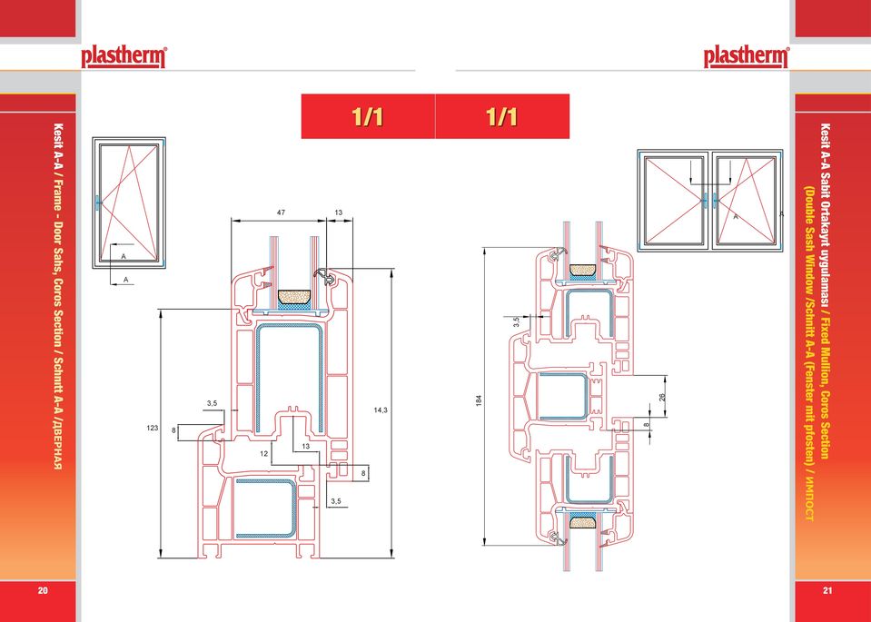 uygulaması / Fixed Mullion, Coros Section (Double Sash