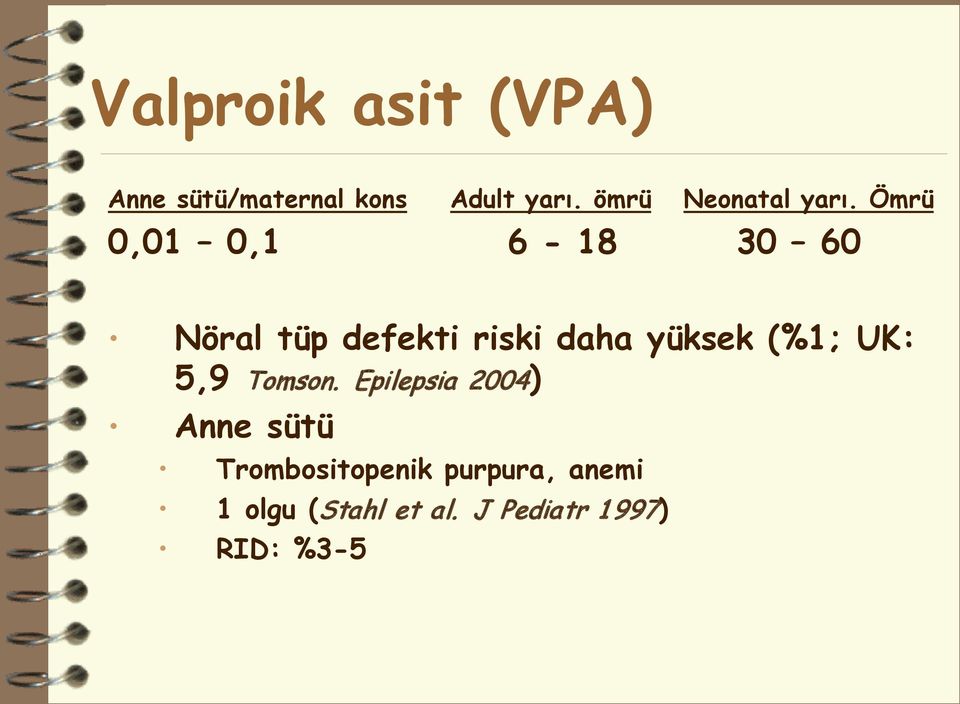 Ömrü 0,01 0,1 6-18 30 60 Nöral tüp defekti riski daha yüksek (%1;