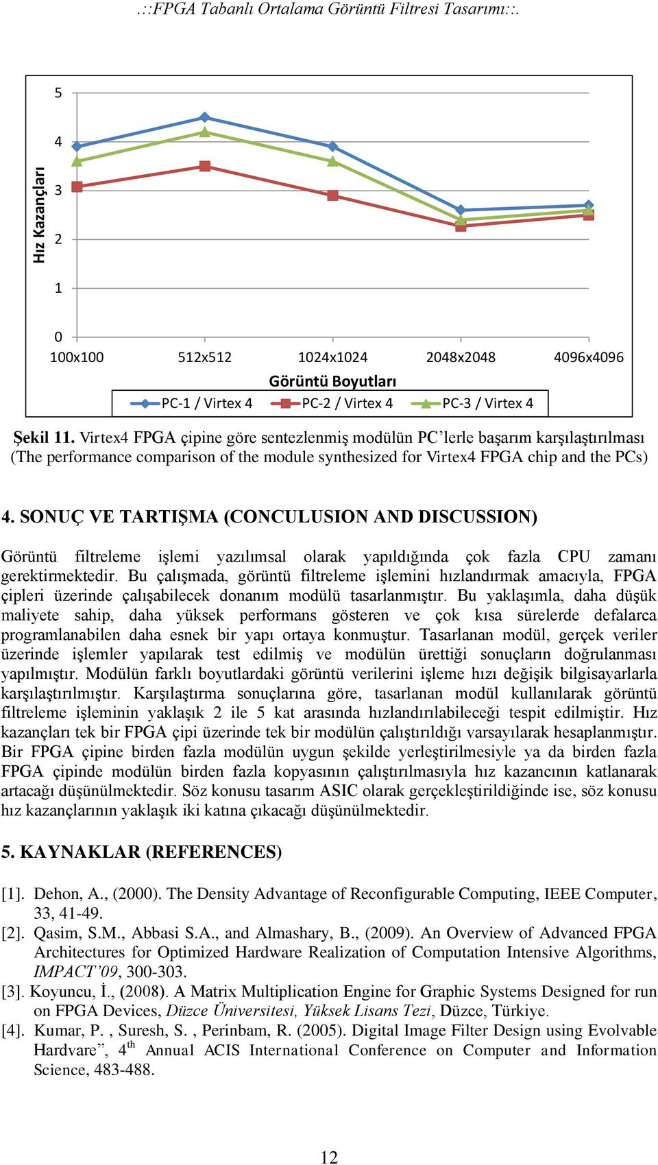 (CONCUUSION AND DISCUSSION) Görüntü filtreleme işlemi yazılımsal olarak yapıldığında çok fazla CPU zamanı gerektirmektedir Bu çalışmada, görüntü filtreleme işlemini hızlandırmak amacıyla, FPGA