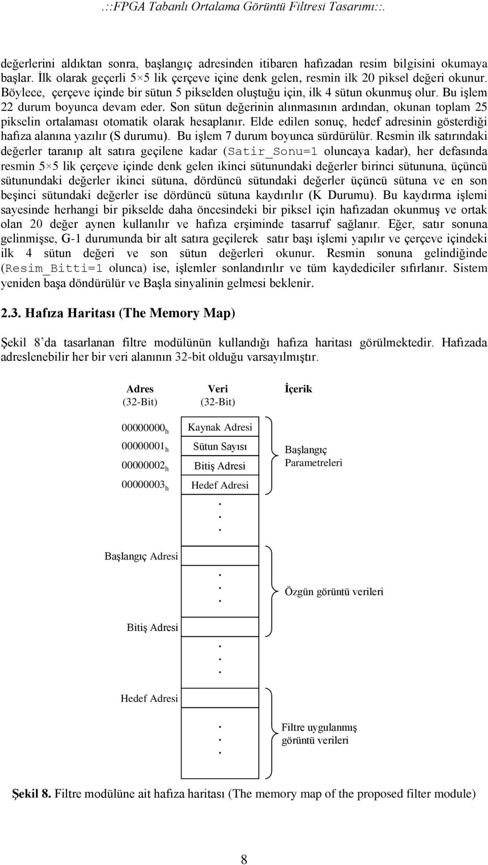 ardından, okunan toplam 25 pikselin ortalaması otomatik olarak hesaplanır Elde edilen sonuç, hedef adresinin gösterdiği hafıza alanına yazılır (S durumu) Bu işlem 7 durum boyunca sürdürülür Resmin