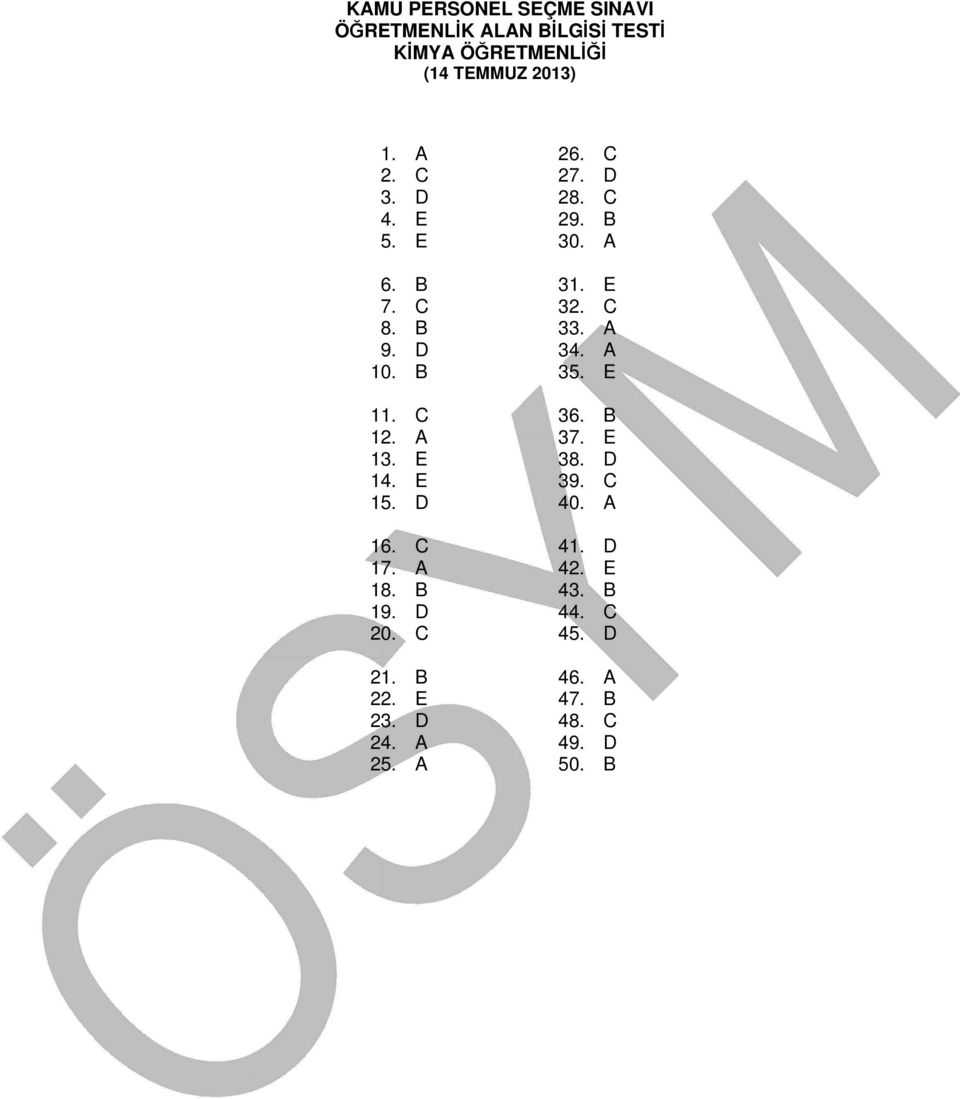 A 10. B 35. E 11. C 36. B 12. A 37. E 13. E 38. D 14. E 39. C 15. D 40. A 16. C 41. D 17. A 42.