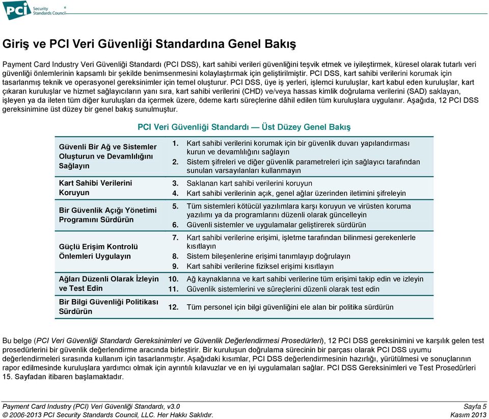 PCI DSS, kart sahibi verilerini korumak için tasarlanmış teknik ve operasyonel gereksinimler için temel oluşturur.