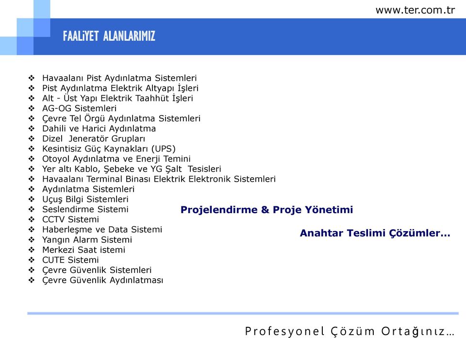 YG ġalt Tesisleri Havaalanı Terminal Binası Elektrik Elektronik Sistemleri Aydınlatma Sistemleri UçuĢ Bilgi Sistemleri Seslendirme Sistemi CCTV Sistemi HaberleĢme ve