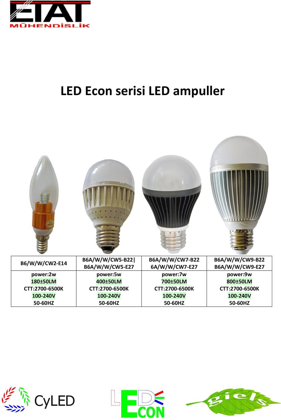 50-60HZ B6A/W/W/CW7-B22 6A/W/W/CW7-E27 power:7w 700±50LM CTT:2700-6500K 100-240V