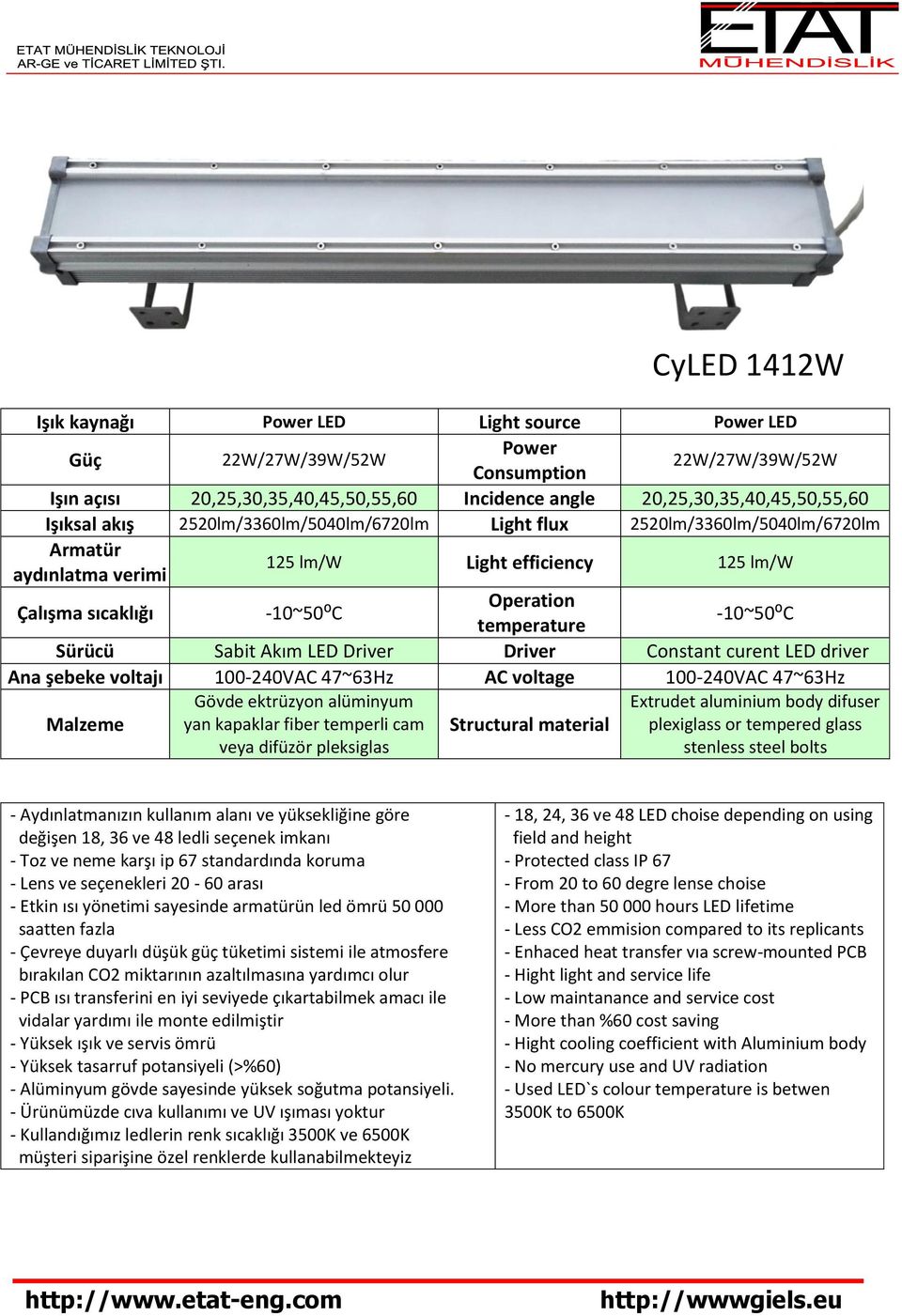 Sürücü Sabit Akım LED Driver Driver Constant curent LED driver Ana şebeke voltajı 100-240VAC 47~63Hz AC voltage 100-240VAC 47~63Hz Malzeme Gövde ektrüzyon alüminyum yan kapaklar fiber temperli cam